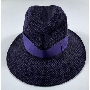 Borsalino Mens Dark Purple Woven Wool Fedora Hat Made in Italy Size M